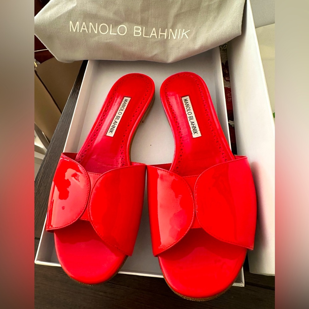 Manolo Blahnik
Houramu Patent Leather Slides
37.5 (7.5)
Red